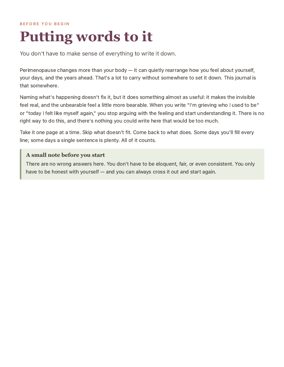 A guided prompts page from the journal